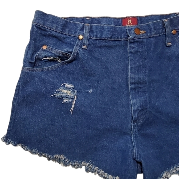 Reworked cut off Wrangler mens jean shorts highrise highwaisted ripped frayed - Picture 7 of 13